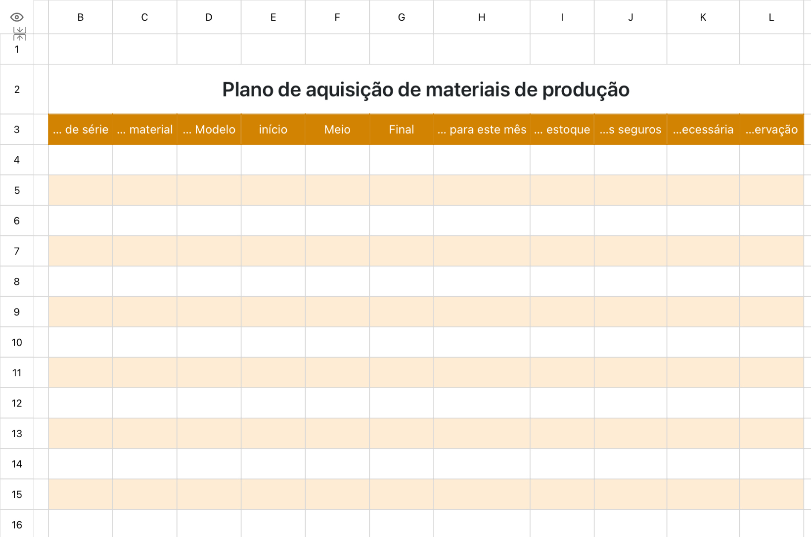 Plano de aquisição de materiais de produção
